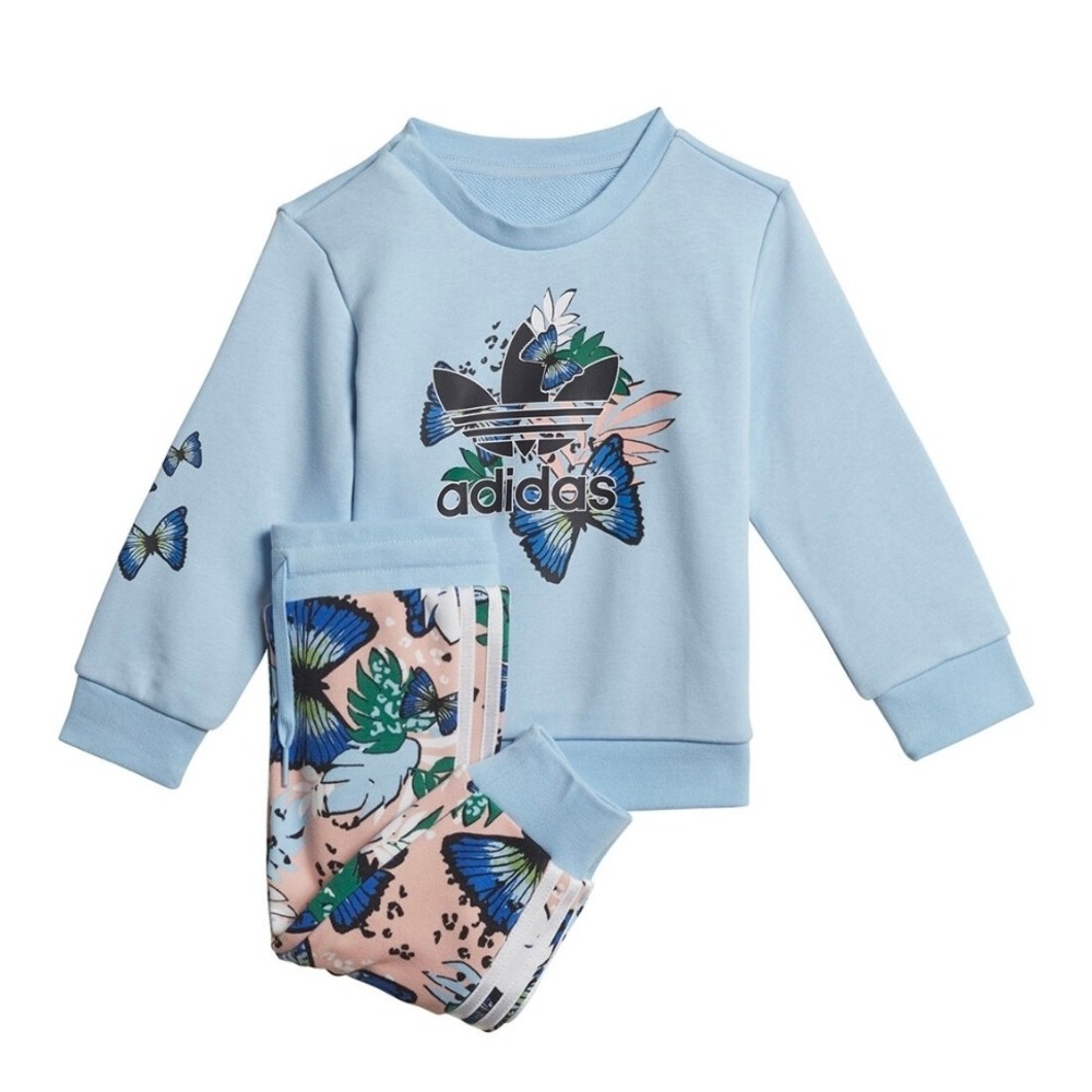 Kids Adidas‎ Butterfly Floral Print Tracksuit Set Light Blue 18-24mos